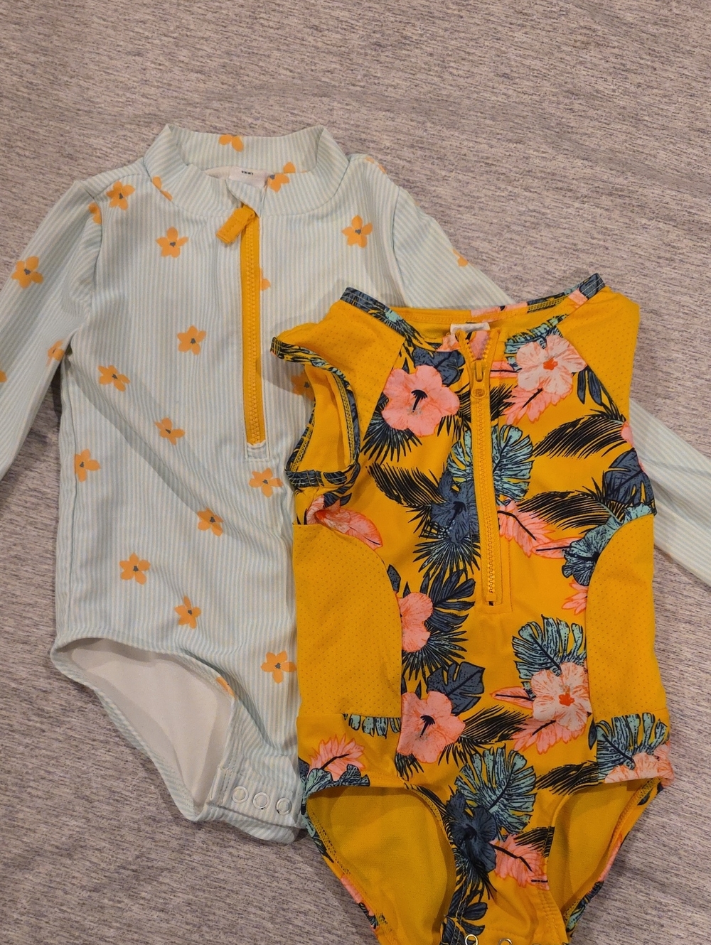 Cat & Jack Yellow Floral Zip-Front One-Piece Swimsuit Set 2T